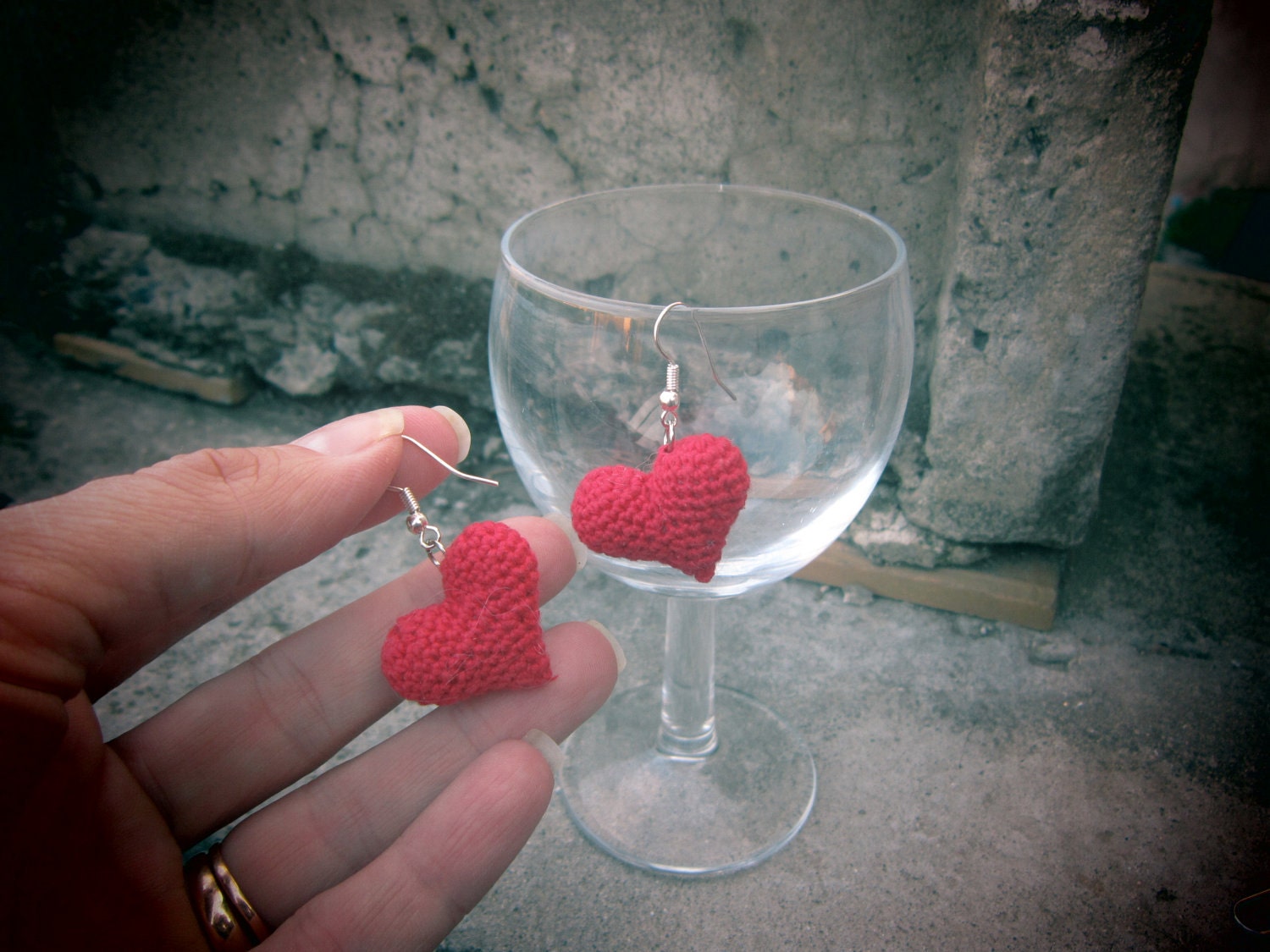 Valentine Hearts Earrings Crochet Red Love Accessories Spring Gifts Girls Ladies Women Jewellry Fiber Art designed by dodofit on Etsy