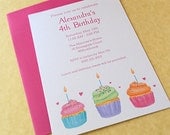 Cupcake Invitations Girl's Birthday Party, 10-Count