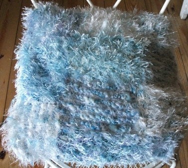 sale-FLUFFY BLUE CUSHION , handknitted, home decor, knitting, insert included