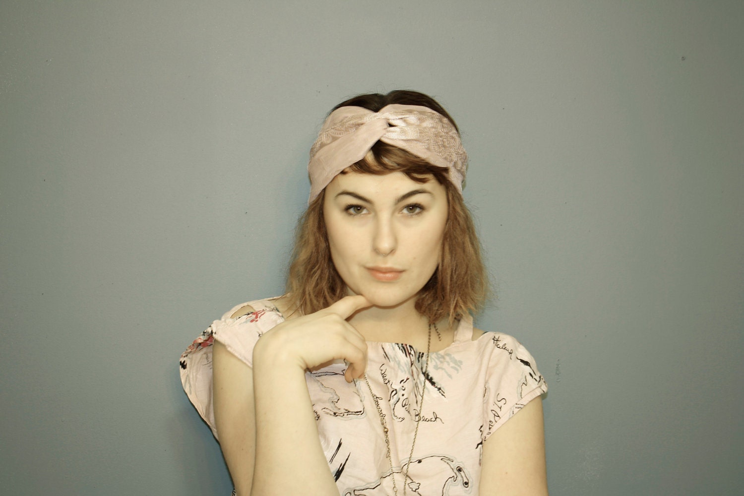 Striped, Floral, Silk Lover's Urban Turban -handmade- -handsewn- with white braided band