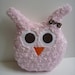 minky owl pillow for girl owl room decor or owl nursery, plush owl in pink