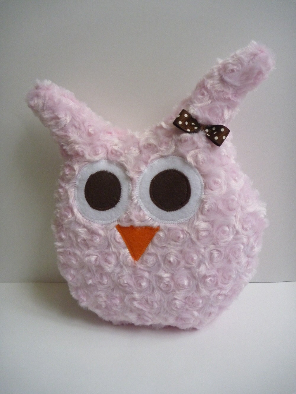 minky owl pillow for girl owl room decor or owl nursery, plush owl in pink
