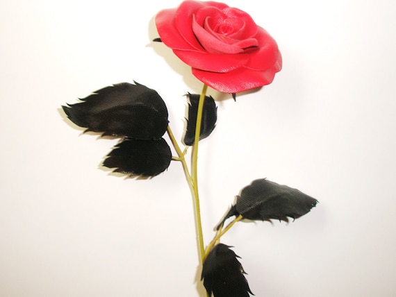 Buy 3rd anniversary gifts - Red Leather Rose, Wedding 3rd Anniversary Gift Long Stem Flower Valentines Day