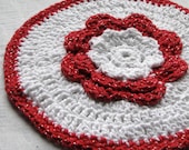 Blue Ribbon Round Flower Power Crocheted Dish Cloth