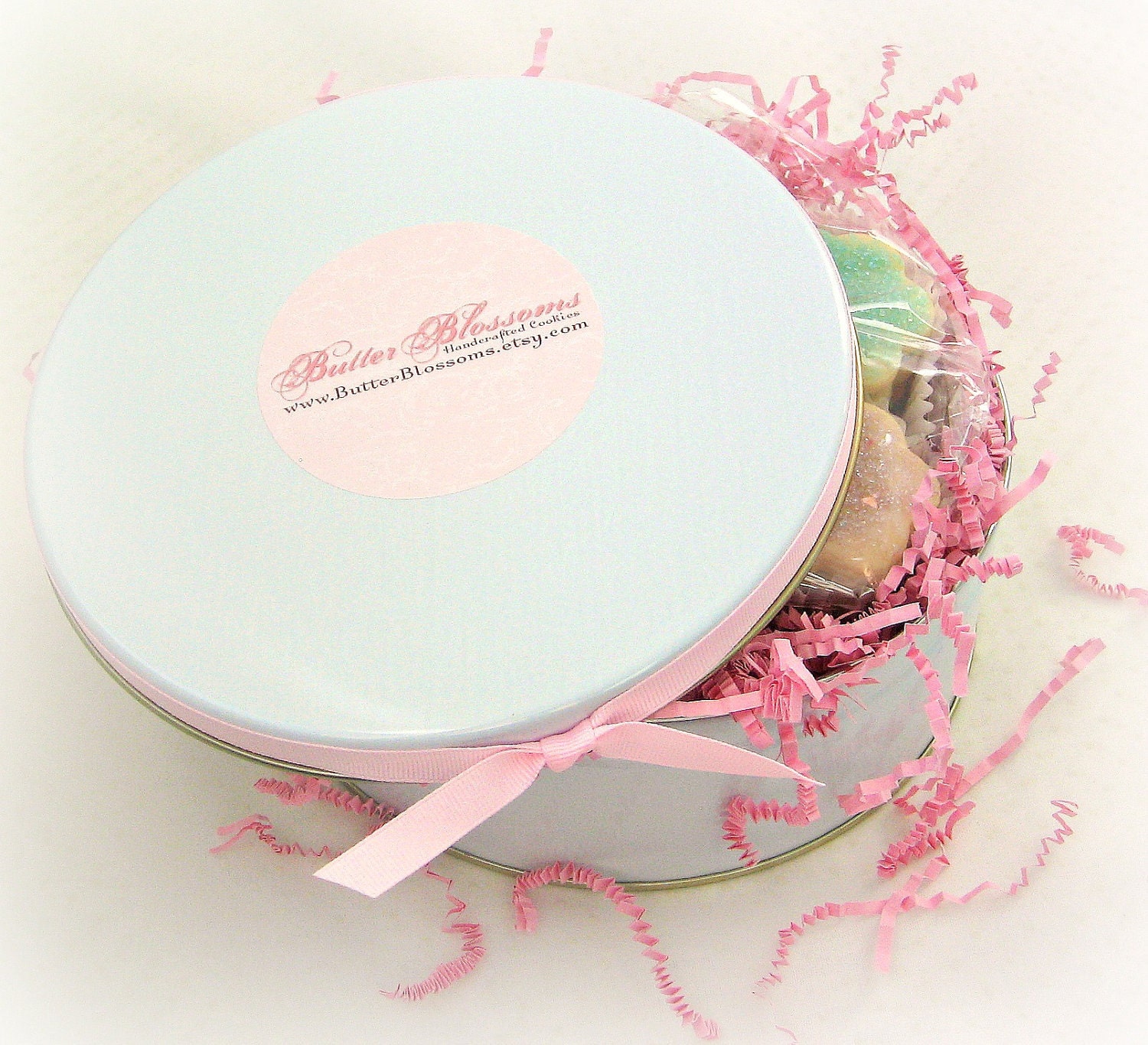 A Sweet Treat - Pretty in Pink Cookie Gift Tin - 1 Dozen Shortbread - You Choose Flavor
