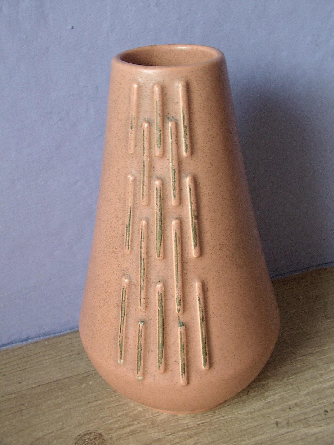 vintage art deco vase, McCoy pottery ceramic vase, mid century modern decor, 1940's to 1960's, peach