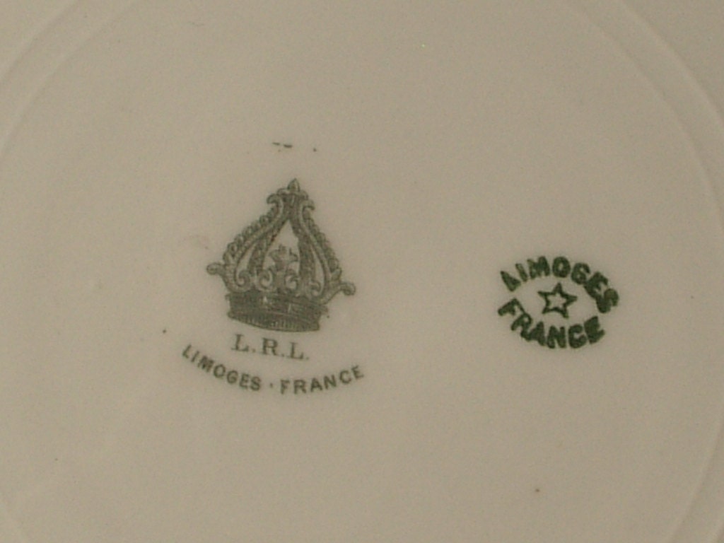 Antique roses plate, vintage LRL Limoges France hand painted charger, green yellow pink roses porcelain china plate