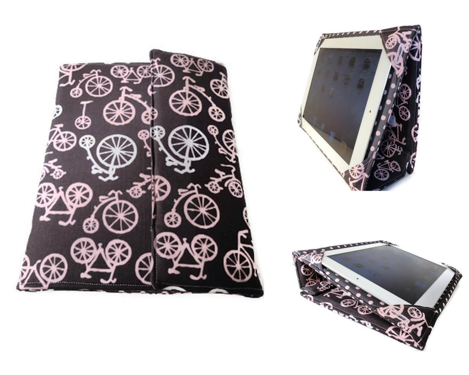 iPad 3 case, Bicycles in Bloom Michael Miller IPad Case, iPad 2 Stand Cover, iPad Cover, Free First Class Shipping Domestically