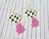 Big Circle Earrings -Navy Blue -Ivory -Magenta Pink -Eco Friendly