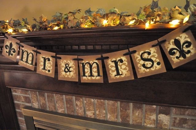 Mr. and Mrs. Wedding Banner Garland Shower Engagement Photo Prop Word Sign Can Custom Colors Extra Ribbon to Separate Banners