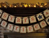 Patriotic Stars & Stripes Banner Garland  Word Sign Red White and Blue Photo Prop