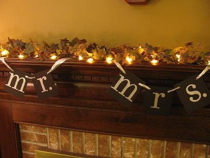 Wedding Banner Mr and Mrs Chair Sign Garland Photo Prop Reception Shower Home Decoration Black and Silver