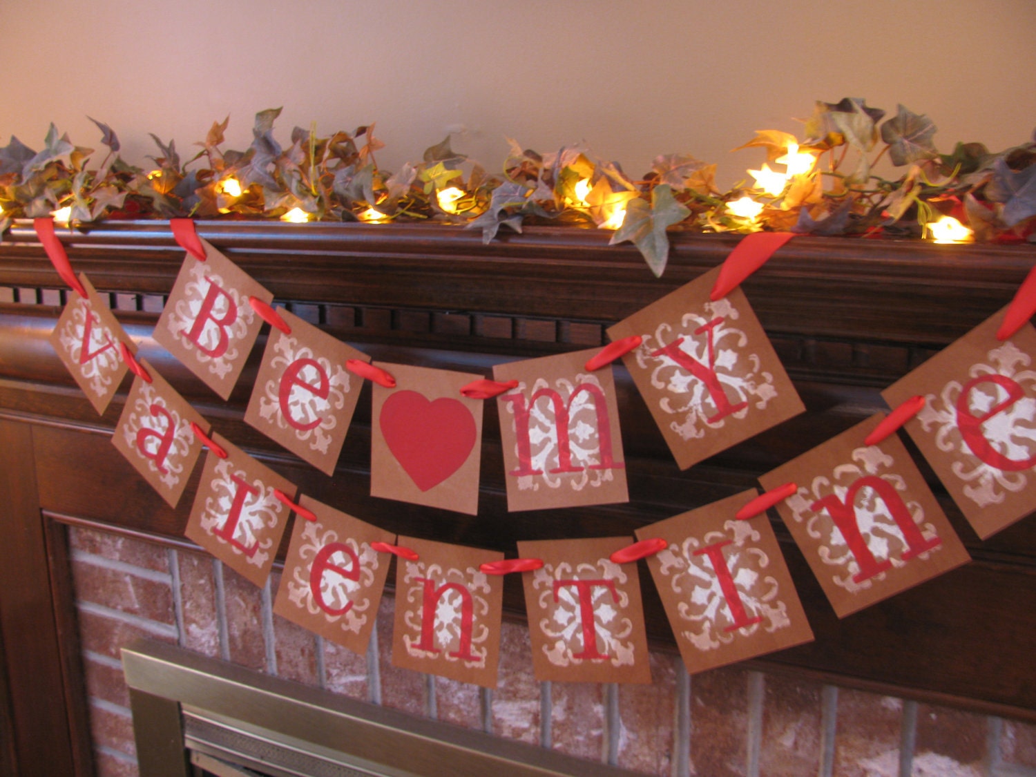 Valentine Banner Classic Antique Style Be My Valentine Red, Ivory, Brown