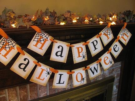 Halloween Banner Black and Orange Spider Garland Great Photo Prop Sign