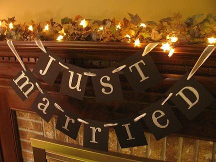 Just Married Wedding Banner Garland Sign Photo Prop Reception Decoration Black and Silver