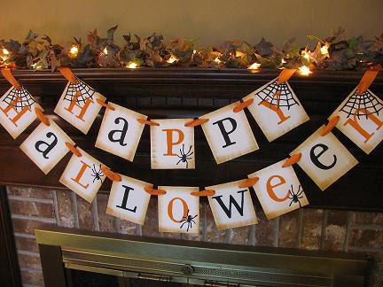 Halloween Banner Black and Orange Spider Garland Great Photo Prop Sign