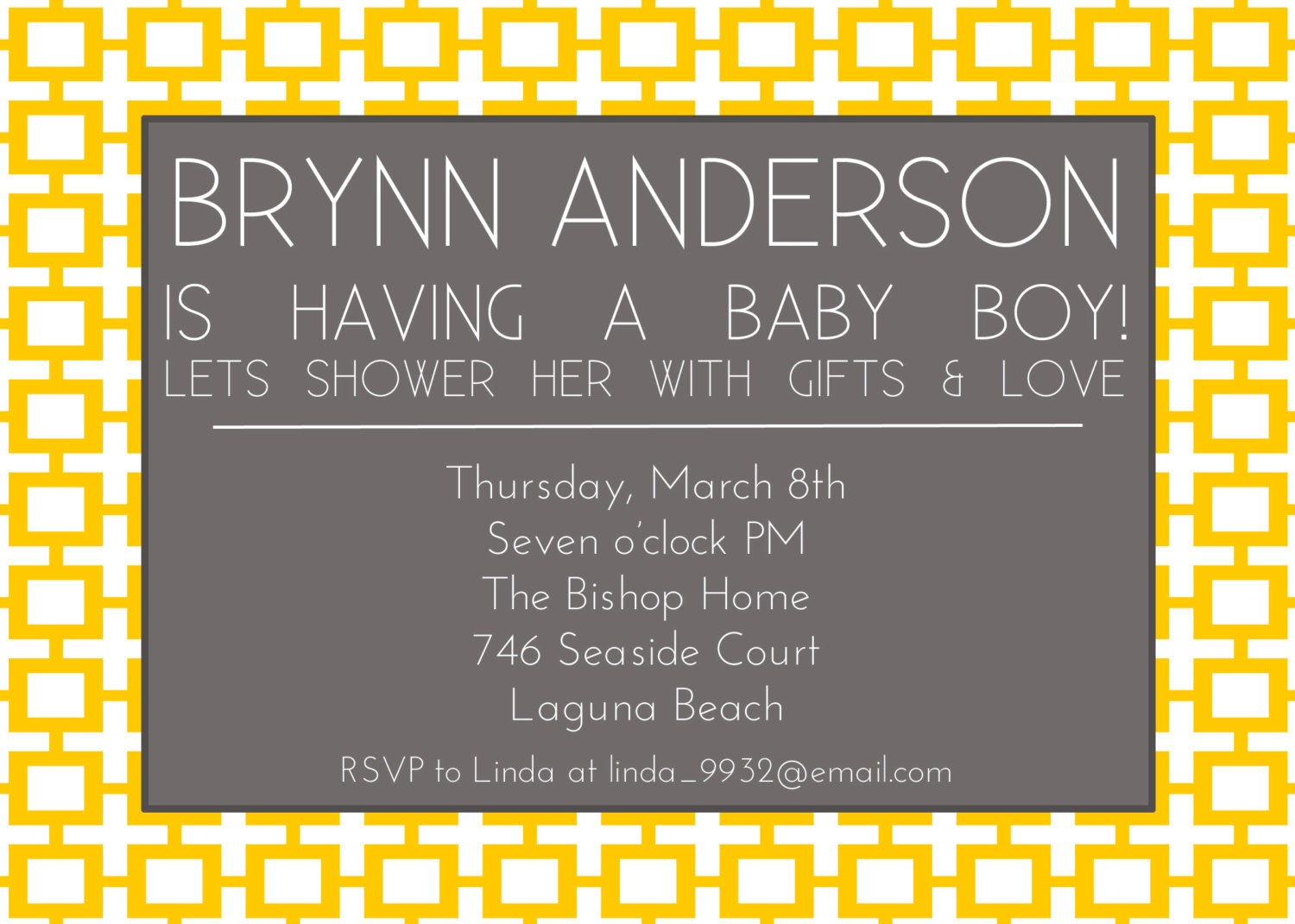 Printable Baby Shower Invitations, Grey and yellow trellis, Bridal Shower Baby Girl or Baby Boy Il_170x135