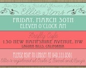 Baby Shower Invitations, Spring, Coral, teal, mint, Bridal shower Invitation, Custom colors, Baby boy or baby girl