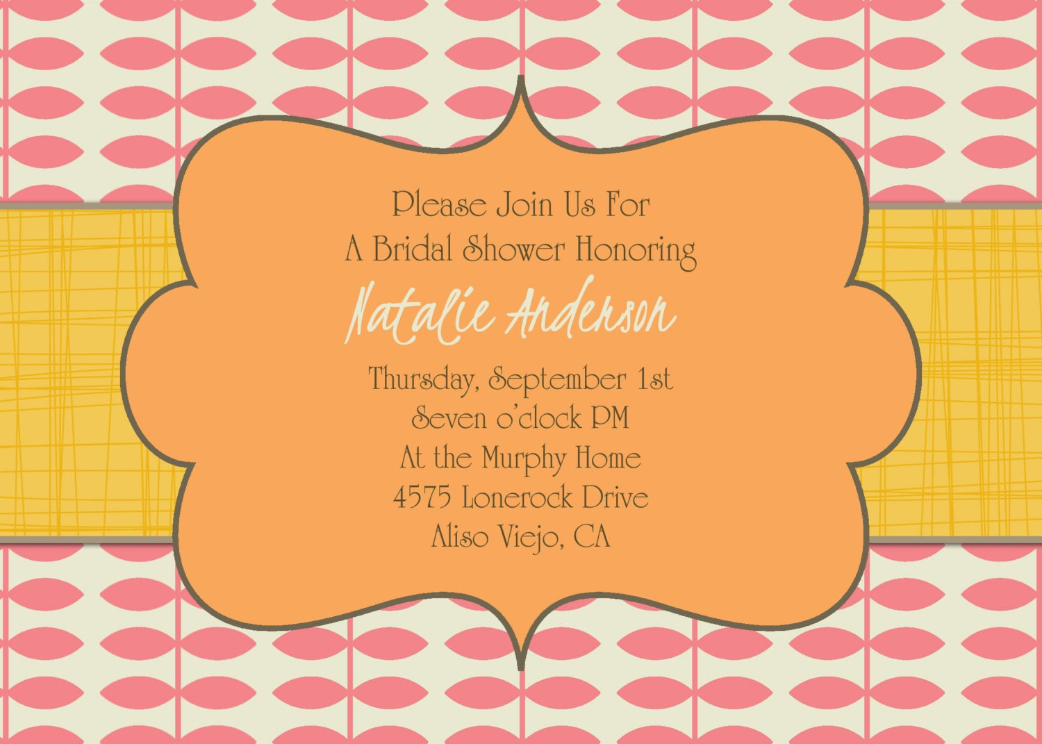 Bridal Shower or Baby Shower Invitation- Fall Autumn Leaves on a Vine Aqua Orange