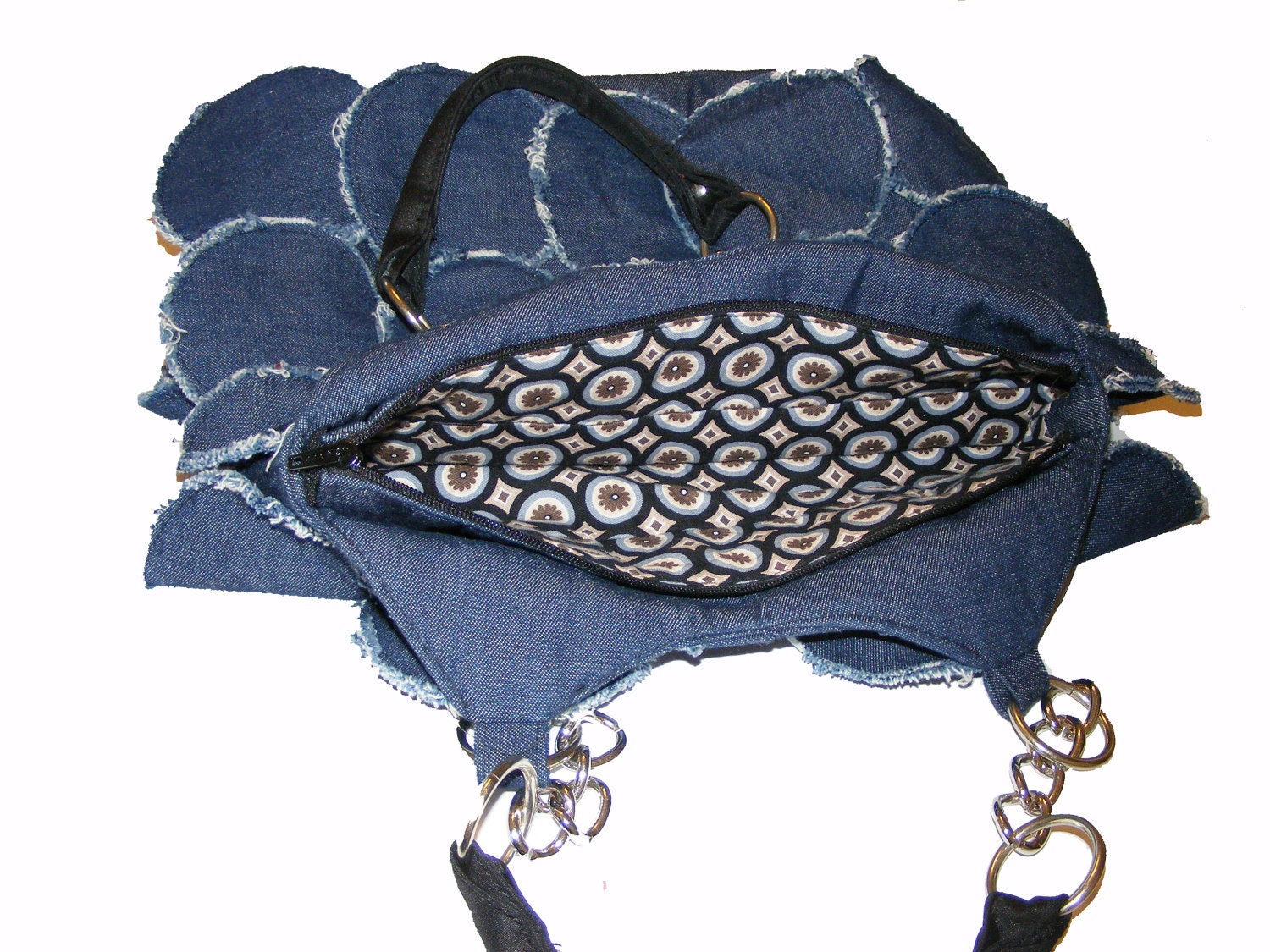 Paillette Denim Purse PDF Sewing Pattern with zipper, shoulder straps, lined "Bella"