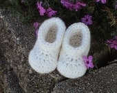 Baby Booties, Angora/wool, white, newborn