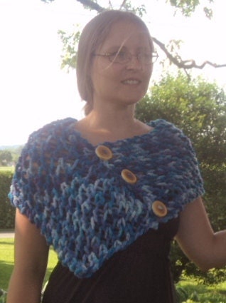 Hand Painted Knitted Shawl, Wooden buttons