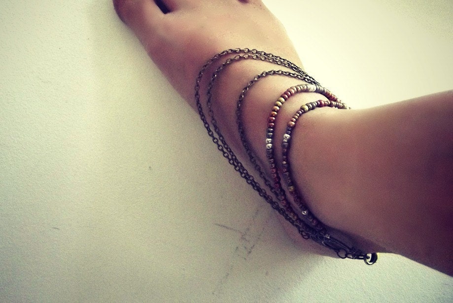 Bronze multistrands chain barefoot  copper, blue, gold, purple, green, pearls anklet shoe jewelry vintage made to order style etsyitaliateam