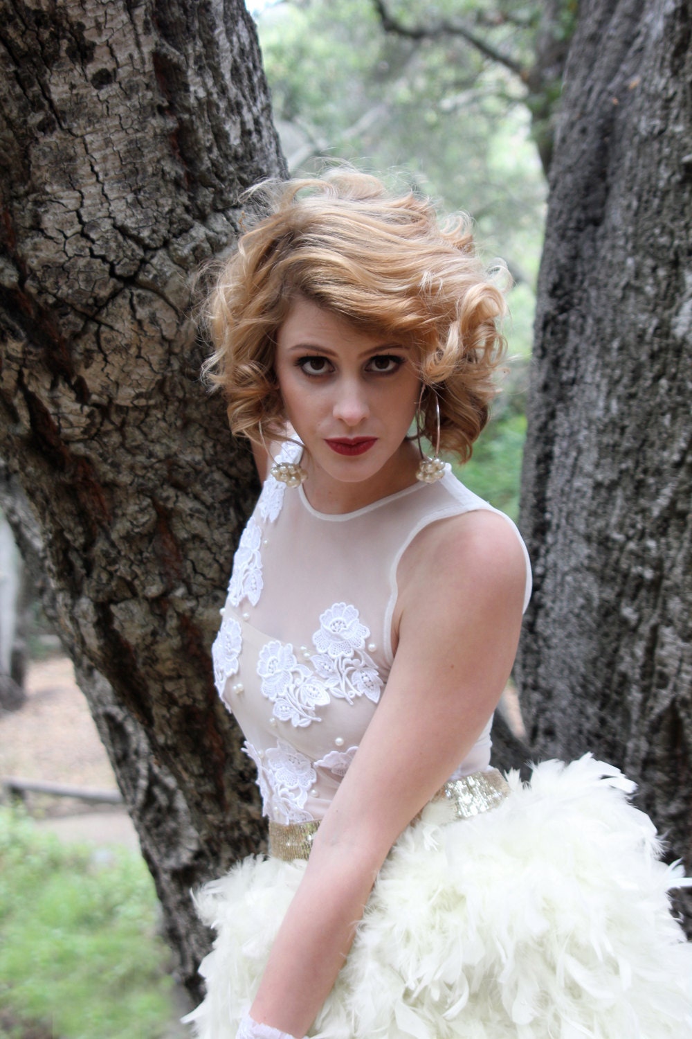 Feather Tu Tu and Floral Mesh Non Traditional wedding Dress and Party Prom Dress