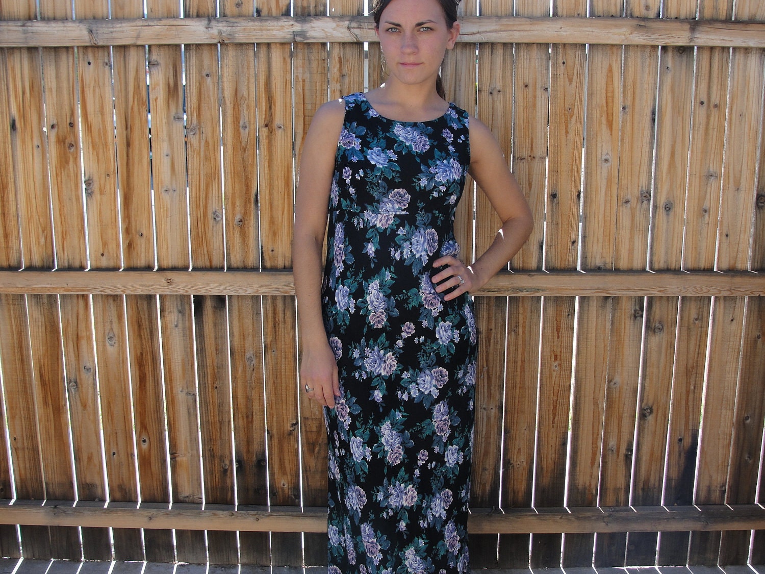 Sale / Floral Maxi Dress / Early 90s Fitted Sundress / 90s Floral Grunge