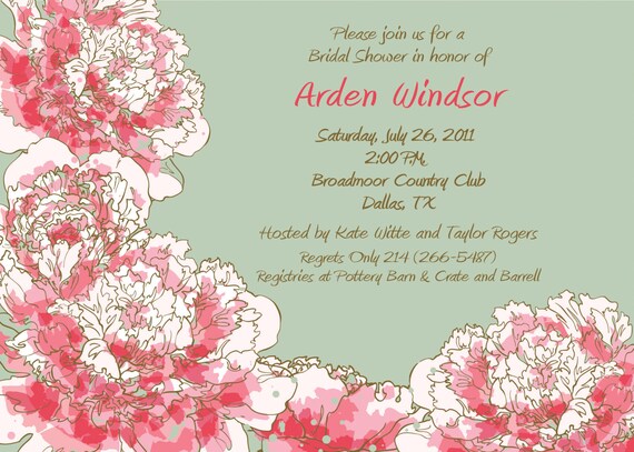 Pink and Green Peony Floral - Bridal Shower, Bachelorette Party, Rehearsal Dinner Invitation Il_570xn