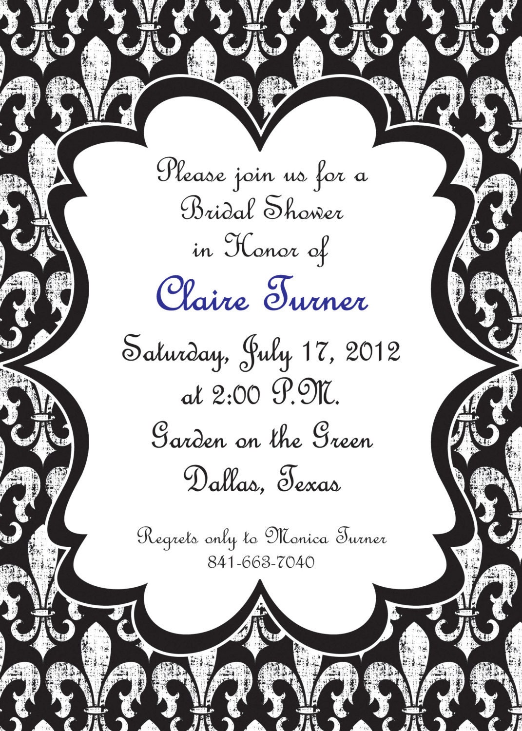 Black and White Fleur-de-lis - Bridal Shower, Bachelorette Party, Rehearsal Dinner, Birthday Invitation Il_570xn