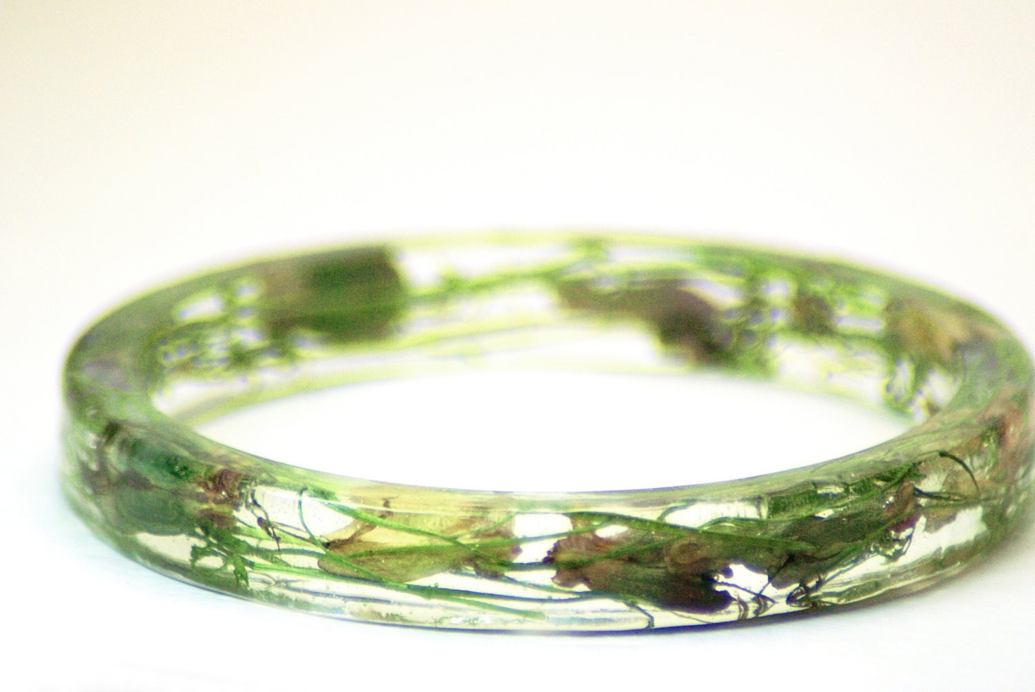 Garden Party-Flower Bracelet- Unique Handmade Jewelry- Real Dried Flowers and Grasses Bracelet- Green Bangle