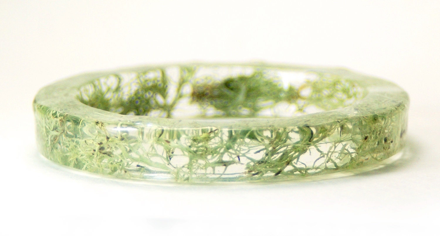 Resin Bracelet- Real Dried Lichen-Light Green Bracelet- Organic Jewelry