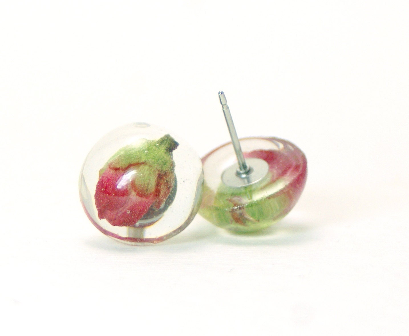 Pink Earrings- Real Dried Flower Earrings- Post Earrings- Stud Earrings- Resin Jewelry
