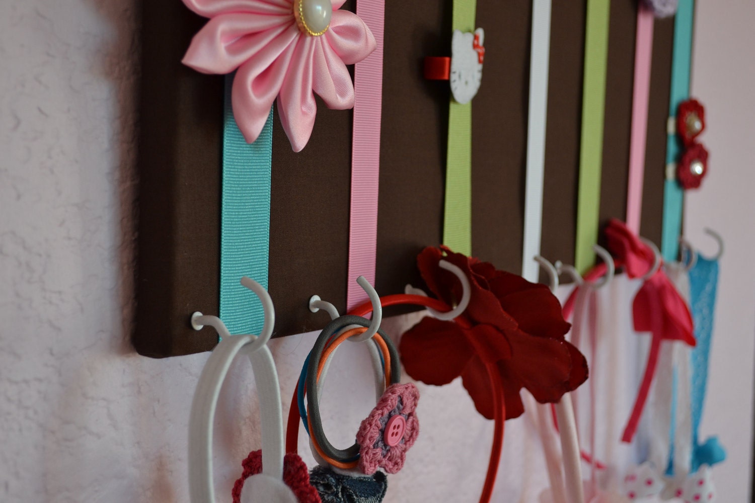 LARGE Brown Pink Hair Bow Holder Accessory Wall Organizer Headband Holder