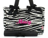 Personalized Diaper Bag Quilted Tote Set Zebra