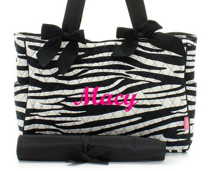 Personalized Diaper Bag Quilted Tote Set Zebra