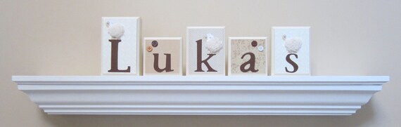 Nursery Room Decor . ROUTED EDGE . Name Blocks . Nursery Name Blocks . Baby Name Blocks . Wood Name Blocks . Bedding . M2M Sweet Lambie