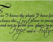 Scripture Vinyl Wall Decal.....For I know the plans I have for you...Jerimiah 29:11...22h  X 48w...God faith religious christian wall art