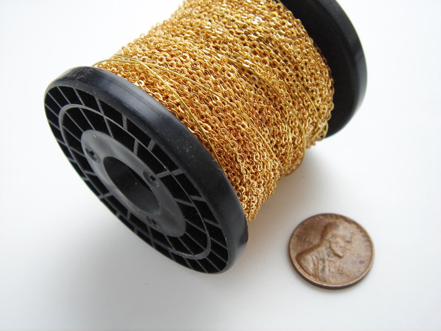 2 OF 25 meter spool of tiny Gold tone plated vintage chain HC098-2