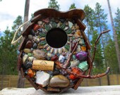 Large Birdhouse Mosaic Wine Cork & Natural Stone Outdoor Art
