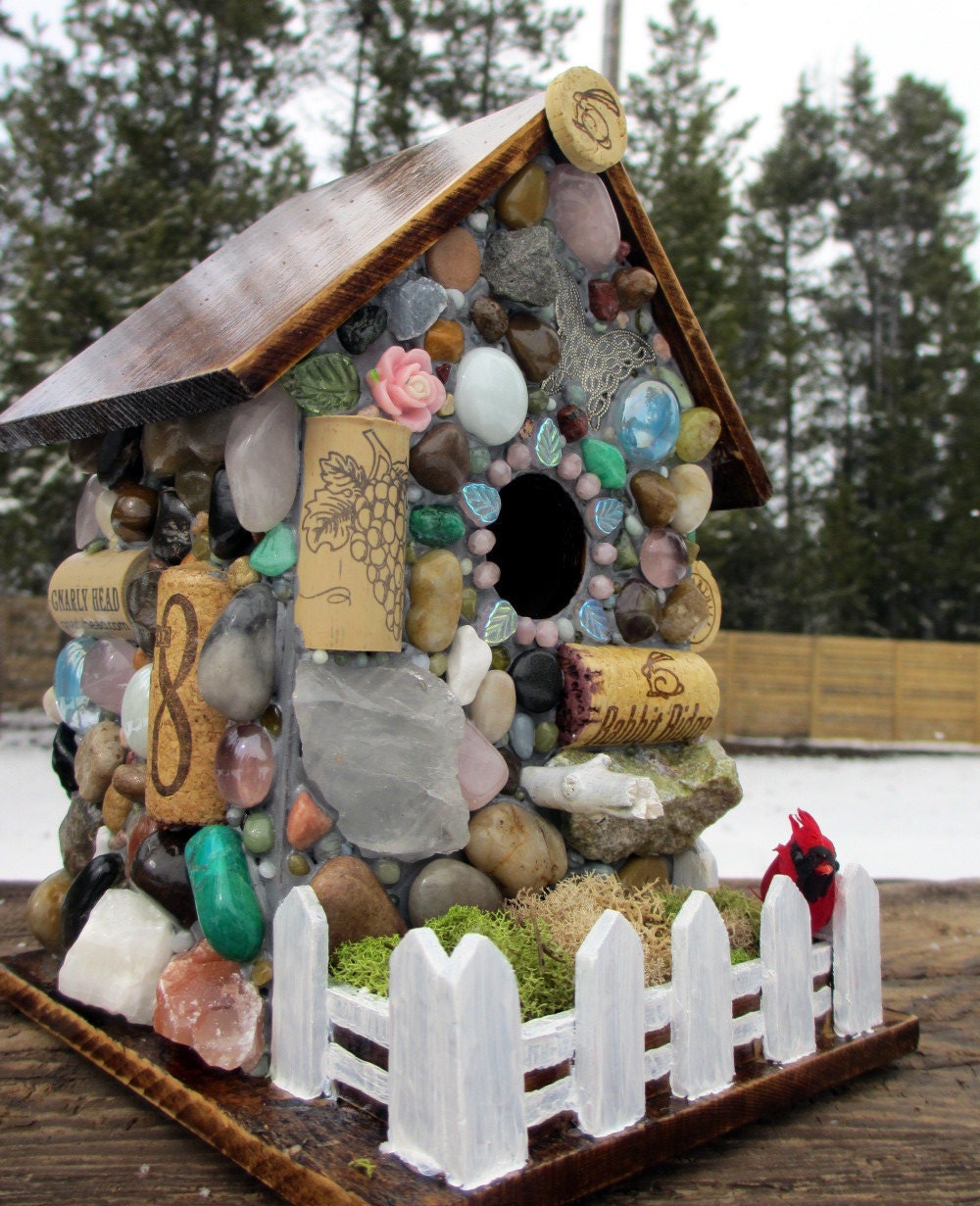Wine Cork Birdhouse Mosaic Garden Art