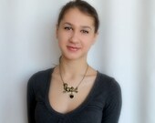 FREE SHIPPING Animal Antique Bronze Necklace. Artisan Lampwork Necklace. Squirrel and Acorn Bib Statement Necklace.