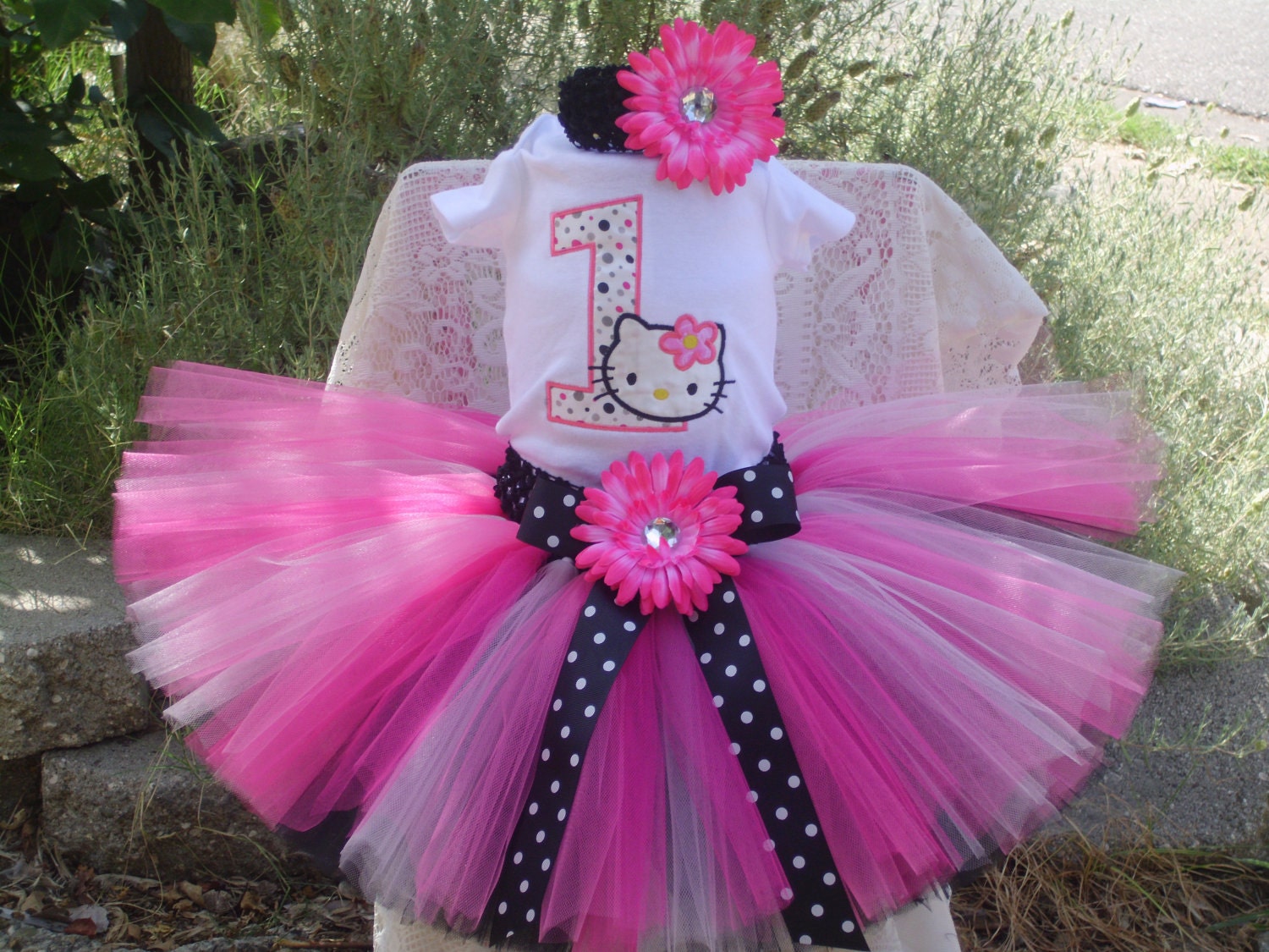 Birthday tutu Set - Hello Kitty embroidered Shirt and Tutu outfit