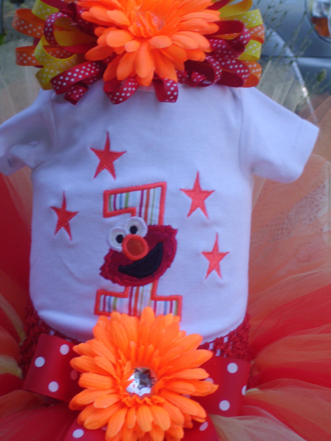Birthday Tutu Outfit / Set - Elmo Embroidered Birthday Shirt and matching tutu with headband