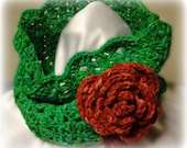Crochet Green with Red Rose accent Cowl