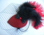 SALE Red and black feathered hair faschinator
