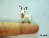 Mini Miniature White Goat - Amigurumi Crochet Tiny Doll Miniature Animals - Made To Order