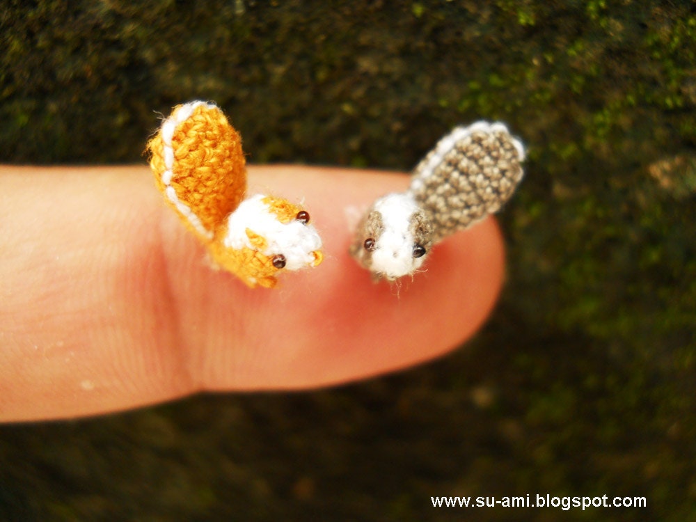 Teeny Tiny Squirrels - Micro Amigurumi Miniature Crochet Tiny Animals - Set of Two Squirrels - Made To Order
