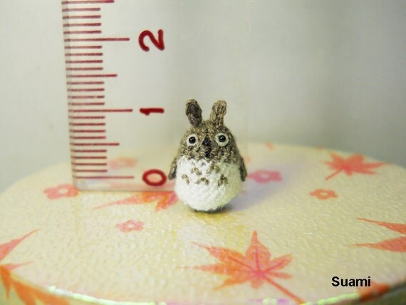 Micro Totoro Amigurumi - Tiny Mini Dollhouse Crochet Miniature Woodland Rabbit Animals- Made To Order